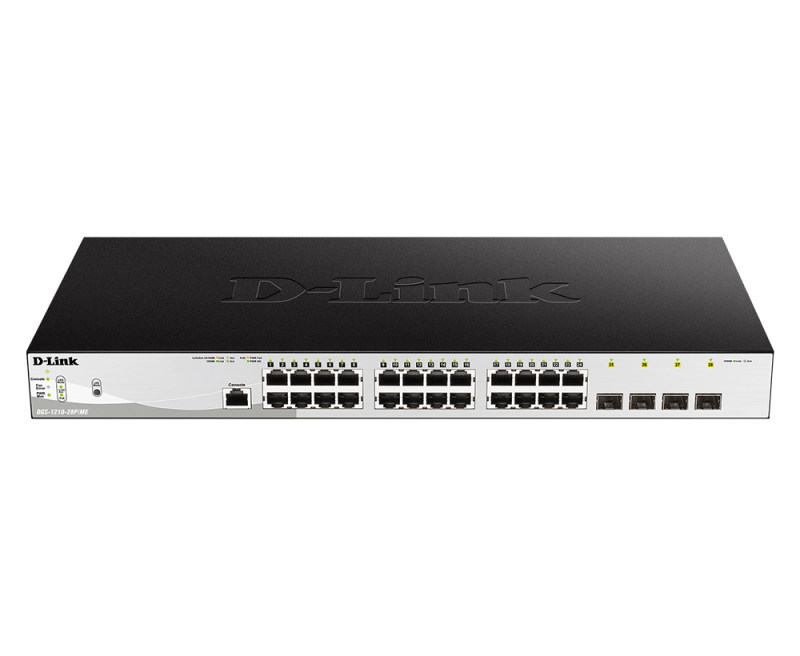 D-Link Switch DGS-1210-28P/ME, 24 porturi Gigabit PoE Base-T, 4 porturi SFP1000Mbps, Capacity 56Gbps, 19" Rackmount, WebSmart, 2*fan