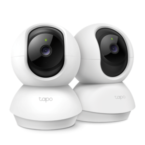 Pan/Tilt Home Security Wi-Fi Camera, 2-Pack SPEC: 1080p, 2.4 GHz, Horizontal 360º FEATURE: Pan/Tilt, Motion Detection and Notifications, Sound and Light Alarm, Remote Control, Two-Way Audio, Voice Control (Works with Google Assistant and Alexa), Local Storage through microSD Card (Up to 512 GB)