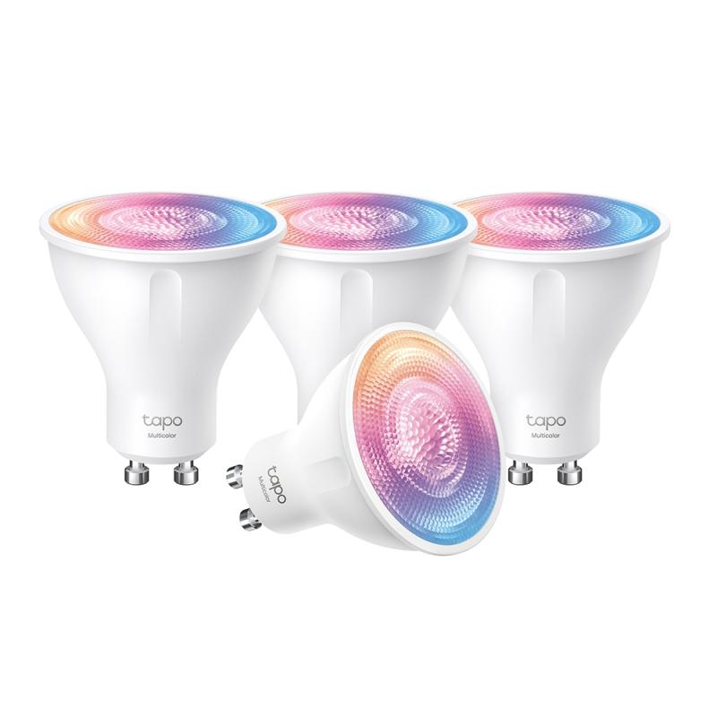Smart Wi-Fi Spotlight, Dimmable, 4-Pack SPEC: 2.4 GHz, IEEE 802.11b/g/n, GU10 Base, 220–240 V, 50/60 Hz, 350 lm, 3.7 W, 2,200 K~6,500K, 16 Million Colors, Beam Angle 40° , 4 kWh / 1000h, lifetime up to 15,000 hrs, Energy Efficiency Class E. FEATURE: 16 Million of Colors, Dimmable, No Hub Required