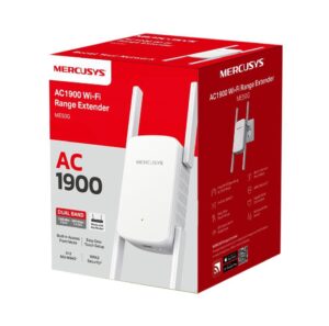 Alternative view of Wi-Fi Range Extender Mercusys AC1900  ME50G; Dual-Band, Standarde Wireless: IEEE 802.11a/n/ac 5 GHz, IEEE 802.11b/g/n 2.4 GHz, Viteza wireless:  600 Mbps at 2.4GHz, 1300 Mbps at 5GHz, Interfata: 1 x Gigabit Ethernet Port, 4 x Andene externe, Consum: 12W, Dimensiuni: 84.7×76.3× 112 mm.