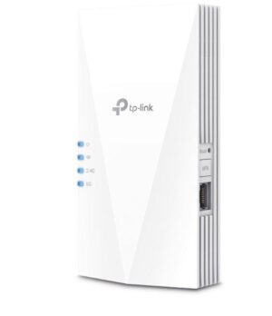 TP-link AX1800 Wi-Fi6 Range Extender, RE600X, Dual-Band, Standarde wireless: IEEE 802.11a/n/ac/ax 5GHz, IEEE 802.11b/g/n/ax 2.4GHz, interfata: 1 x 10/100/1000, Dimensiuni: 78×36×149 mm, 2 x antene interne, viteza wireless: 574 Mbps la 2.4GHz, 1201 Mbps la 5GHz.