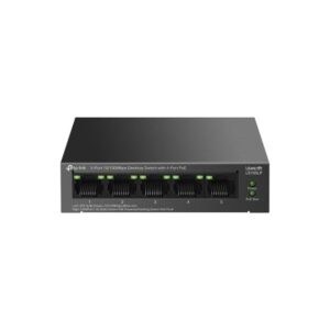 "5-Port 10/100 Mbps Desktop Switch with 4-Port PoE PORT: 4× 10/100 Mbps PoE Ports, 1× 10/100 Mbps Non-PoE Port SPEC: 802.3af, 41 W PoE Power, Desktop Steel Case FEATURE: Extend Mode for 250m PoE Transmitting, PoE Auto Recovery, Plug and Play"