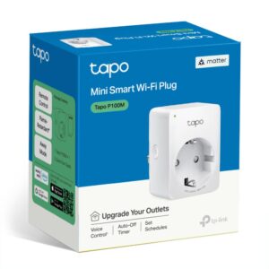 Alternative view of TP-LINK TAPO P100M Mini priză Wi-Fi smart, compatibilă cu Matter, WIFI Protocol: IEEE 802.11b/g/n, Bluetooth, 2.4Ghz, Dimensiuni: 72 × 51 × 40 mm, Cerinte de alimentare: 100-240V~, Incarcare maxima: 2,300W, 10A.