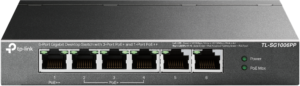"6-Port Gigabit Desktop Switch with 3-Port PoE+ and 1-Port PoE++ PORT: 1× Gigabit PoE++ Port, 3× Gigabit PoE+ Ports, 2x Gigabit Non-PoE Ports SPEC: 802.3af/at/bt type3, 64 W PoE Power, Desktop Steel Case FEATURE: Extend Mode for 250m PoE Transmitting for Port1-2, PoE Auto Recovery for Port1-4, Plug