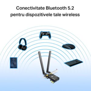 Alternative view of TP-Link Adaptor PCle Wi-Fi 6 AX3000 WI-FI 6 cu Bluetooth 5.2 ARCHER TX55E, 2× Antene Dual-Band High-Gain, Standarde wireless: IEEE 802.11ax/ac/n/a 5 GHz IEEE 802.11ax/n/g/b 2.4 GHz, Bluetooth 5.2/5.0/4.2/4.0, Viteza wireless: 5 GHz-Up to 2402 Mbps, 2.4Ghz-Up to 574 Mbps,