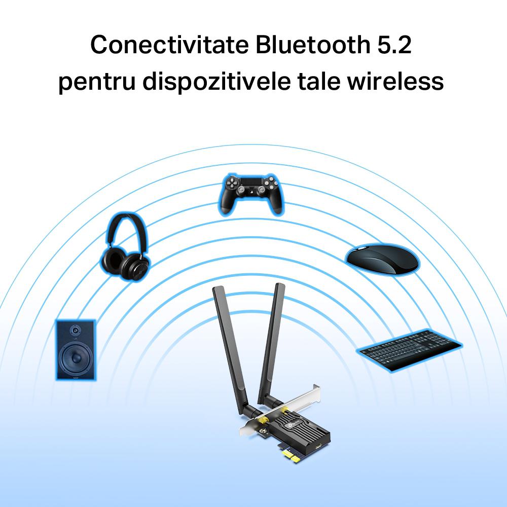 TP-Link Adaptor PCle Wi-Fi 6 AX3000 WI-FI 6 cu Bluetooth 5.2 ARCHER TX55E, 2× Antene Dual-Band High-Gain, Standarde wireless: IEEE 802.11ax/ac/n/a 5 GHz IEEE 802.11ax/n/g/b 2.4 GHz, Bluetooth 5.2/5.0/4.2/4.0, Viteza wireless: 5 GHz-Up to 2402 Mbps, 2.4Ghz-Up to 574 Mbps, - imagine 2