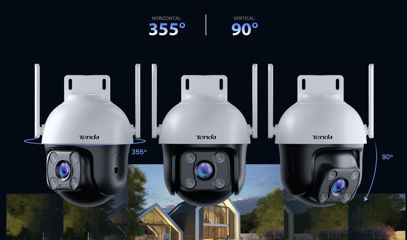 Tenda CH3-WCA 1080P Outdoor Wi-Fi Pan/Tilt Camera, Pan/Tilt: Orizontal:360°, Vertical: 90°, Slot microSD (max256Gb), Obiectiv: 4mm@F1.6, 2 x antene externe, Dimensiuni: 138mm*120mm*187mm, Rezolutie: 1920*1080 15fps, H.264, Standarde wireless: IEEE 802.11b/g/n @ 2.4GHz, 144 Mbps, IR: 30m, IP65.