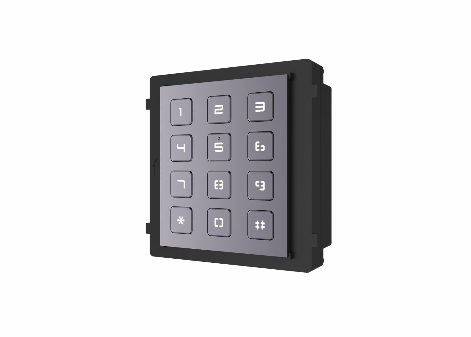 Modul de extensie videointerfon cu tastatura Hikvision DS-KD-KP; permite formarea codului de apartament sau a codului de acces; montajaplicat sau ingropat (accesoriile de montaj nu sunt incluse); iluminarepe timp de noapte; Protectie: IP65, IK7; Dimensiuni: 98.5 mm × 100 mm ×34.2 mm; Temperatura de