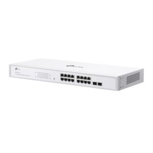 Alternative view of TP-LINK 16-Port Gigabit Smart Switch with 16× Gigabit RJ45 ports and 2× Gigabit SFP slots