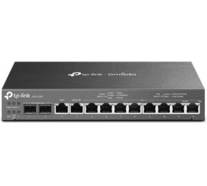 "Omada Gigabit VPN Router with PoE+ Ports and Controller Ability PORT: 2× Gigabit SFP WAN/LAN Port, 1× Gigabit RJ45 WAN Port, 1× Gigabit RJ45 WAN/LAN Ports, 8× Gigabit RJ45 LAN ports SPEC: 802.3at/af, 8 Ports with 110 W PoE Power, Desktop & Wall-mount Steel Case FEATURE: 3-in-1 (Router, PoE+ Switch