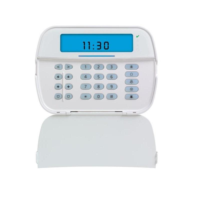 Tastatura LCD cu iconuri, cablata DSC NEO-ICN, 128 zone (radio si/sau cablate), Ecran albastru, Terminal programabil (intrare de zona sau PGM), 5 butoane cu functionalitate programabila, Taste pentru alarma foc (Fire), alarma medicala (Medical), panica (Panic), Tonalitate si luminozitate ajustabile