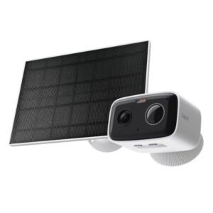 Solar-Powered Security Camera Kit 1 × Tapo C400, 1 × Tapo A201C SPEC:1080p (1920*1080), 2.4 GHz, Solar panel (5.2V, 2.5W) FEATURE: Non-Stop Power, Flexible Solar Installation, Smart Detection and Notifications (motion, people), Color Night Vision, Sound and Light Alarm, Remote Control, Two-Way