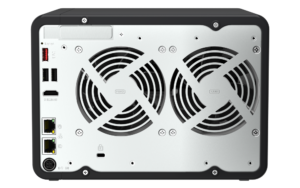 Alternative view of NAS QNAP 664 6-Bay, CPU Intel Celeron N5105/N5095 4-core/4-thread Processor, RAM 8GB (1x 8GB) DDR4, HDD 6 x 2.5"/3.5" SATA 6Gbps + 2 x M.2 2280 PCIe Gen 3 x1 SSD slots (neincluse), LAN: 2 x 2.5GbE, optional 10GbE expansion via a PCIe card, USB3.2 Gen2: 2 x Type-A USB2.0: 2, tower, 120W adaptor