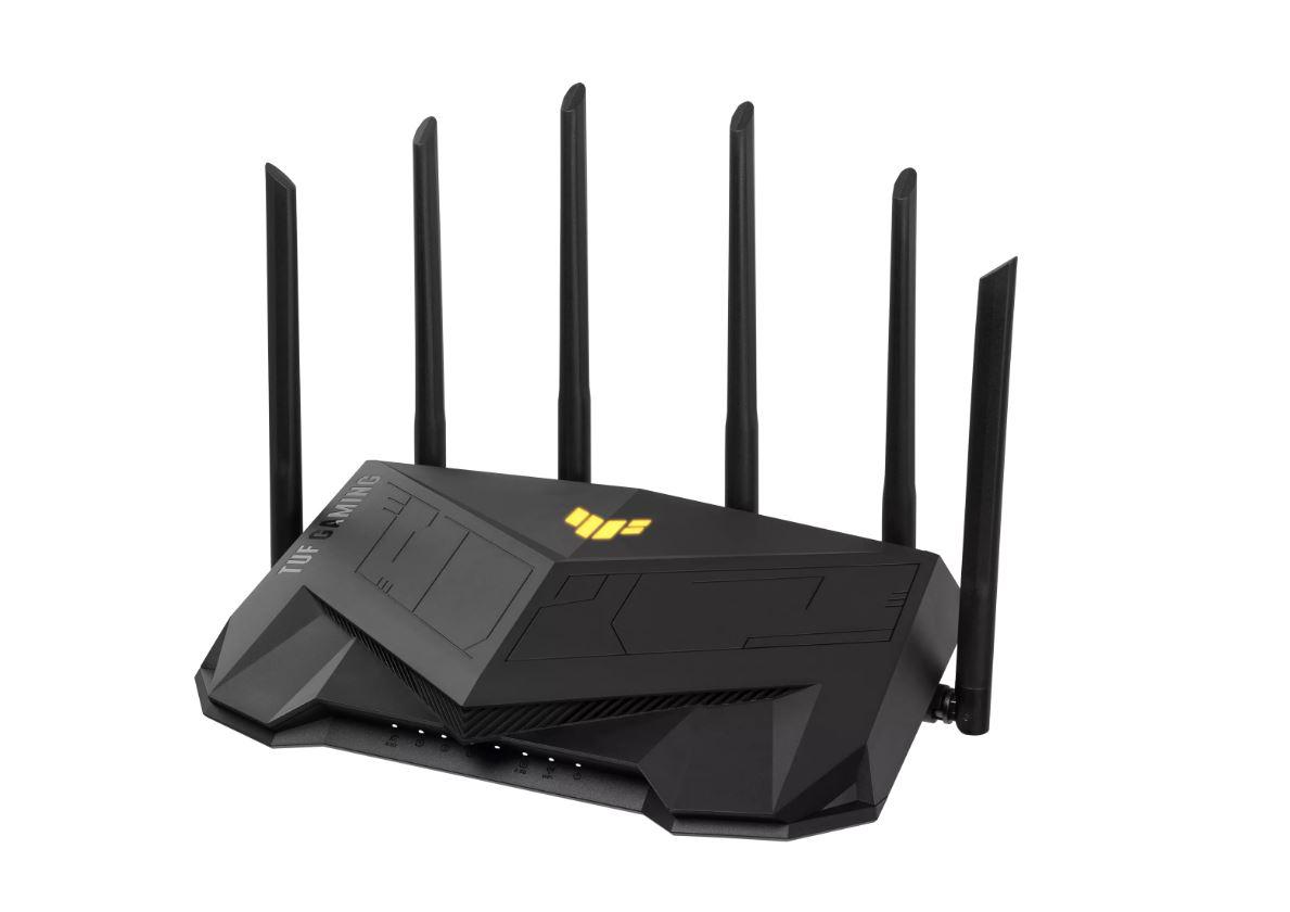 ASUS TUF Gaming AX6000 Dual Band WiFi 6 Gaming Router, Network Standard: IEEE 802.11a, IEEE 802.11b, IEEE 802.11g, WiFi 4 (802.11n), WiFi 5 (802.11ac) WiFi 6 (802.11ax), IPv4, IPv6, AX6000- 1148+4804 Mbps, 6 antene externe, Procesor: 2.0 Ghz, Memorie: 512Mb ram, 256 flash, Dual- band 2.4GHz / 5GHz
