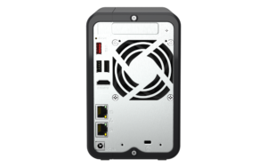 Alternative view of NAS QNAP 264 2-Bay, CPU Intel Celeron N5105/N5095 4-core/4-thread Processor, RAM 8 GB DDR4 (onboard, not expandable), HDD 2 x 2.5"/3.5" SATA 6Gbps + 2 x M.2 2280 PCIe Gen 3 x1 SSD slots (neincluse), LAN: 2 x 2.5GbE (optional 10GbE expansion via a PCIe card), USB3.2 Gen2: 2 x Type-A USB2.0: 2, tower