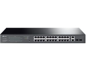 "28-Port Gigabit Easy Smart Switch with 24-Port PoE+ PORT: 24× Gigabit PoE+ Ports, 2× Gigabit Non-PoE Ports, 2× Gigabit SFP Slots SPEC: 802.3at/af, 250 W PoE Power, 1U 19-inch Rack-mountable Steel Case FEATURE: PoE Auto Recovery, MTU/Port/Tag-based VLAN, QoS, IGMP Snooping, Web/Utility Management
