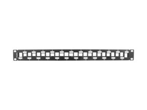 Patch panel gol 24 porturi 1U eșalonat cu organizator pentru module Keystone