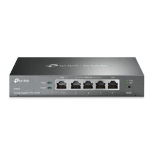 "Omada Gigabit VPN Router PORT: 1× Gigabit RJ45 WAN Port, 2× Gigabit RJ45 WAN/LAN Ports, 2× Gigabit RJ45 LAN Ports, 1× USB 2.0 Port; FEATURE: Integration with Omada SDN Controller, Support 20 IPsec VPN Tunnels, 16 PPTP/L2TP VPN Tunnels, 16 OpenVPN Tunnels, 150000 Concurrent Sessions, Load Balance