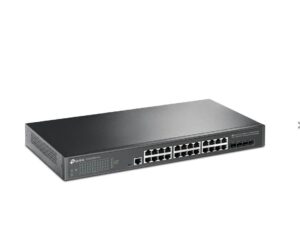 Alternative view of "JetStream™ 24-Port Gigabit L2+ Managed Switch with 4 10GE SFP+ Slots and UPS Power Supply PORT: 24× Gigabit RJ45 Ports, 4× 10G SFP+ Slots, RJ45/Micro-USB Console Port SPEC: 1U 19-inch Rack-mountable Steel Case FEATURE: Static Routing, OAM, sFlow, DDM, 802.1Q VLAN, QinQ, STP/RSTP/MSTP, IGMP