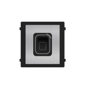 Modul cititor biometric si card Mifare pentru videointerfon modular Hikvision DS-KD-MFB/S; carcasa inox, deschidere usi cu card acces Mifare 13.56 MHz (cardurile nu sunt incluse) si cu amprenta; protectie IP 65; Dimensiuni: 100 mm × 100 mm × 35 mm; Temperatura de functionare: -30°C to +60°C;