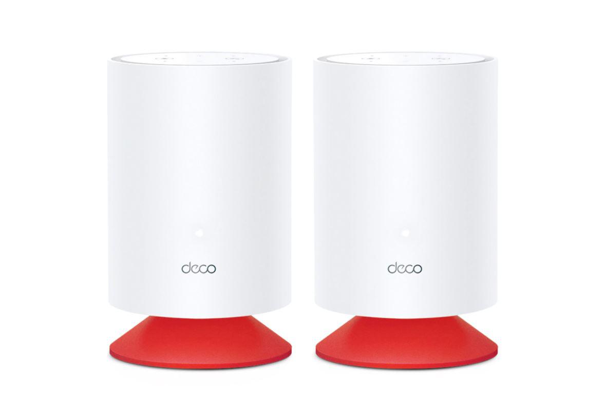 TP-Link AX1800 whole home mesh Wi-Fi 6 cu sistem Alexa integrat, DECO VOICE X20 2PK; Standarde wireless: IEEE 802.11ax/ac/n/a 5 GHz, IEEE 802.11ax/n/b/g 2.4 GHz, viteza WIFI: 5 GHz: 1201 Mbps, 2.4 GHz: 574 Mbps, 2 x antene interne, Dual-Band, MU-MIMO, Procesor: 1.5 GHz Quad- Core, difuzor 5w, 2 x