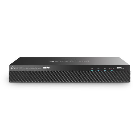 NVR PoE TP-Link VIGI 16 canale 2016H-16MP; 1, RJ-45 10/100/1000 Mbps, 140 W PoE Budget total; maxim 30 W per port, 4K, 2x SATA Interface, max 10TB(neinclus), H.265+/H.265/ H.264+/H.264; ONVIF, CGI, detecție mișcare, linie, intruziune, persoane, vehicule etc.