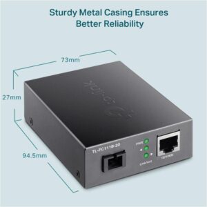 Alternative view of "10/100 Mbps RJ45 to 100 Mbps Single-mode SC WDM Bi-Directional Fiber Converter PORT: 1× 100Mbps SC Port, 1× 10/100M RJ45 Port (Auto MDI/MDIX) SPEC: Full-duplex, Tx:1310 nm, Rx:1550 nm, Up to 20 km, Chassis TL-FC1420 Rack-mountable"