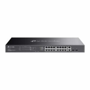 Alternative view of Omada 20-Port Gigabit Easy Managed Switch with 16-Port PoE+ PORT: 16× Gigabit PoE+ Ports, 2x Gigabit Non-PoE Ports, 2× Gigabit SFP Ports SPEC: 802.3at/af, 250 W PoE Power, 1U 19-inch Rack-mountable Steel Case FEATURE: Integration with Omada SDN Controller and Omada Cloud Essentials, Fast PoE