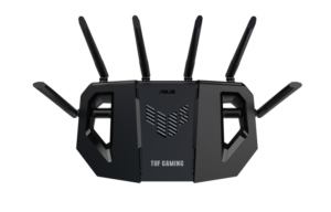 Alternative view of ASUS TUF Gaming BE6500 (TUF-BE6500). WAN connection type: RJ-45. Wi-Fi band: Dual-band (2.4 GHz / 5 GHz), Top Wi-Fi standard: Wi-Fi 7 (802.11be), WLAN data transfer rate (max): 6500 Mbit/s. Ethernet LAN interface type: 2.5 Gigabit Ethernet, VPN support: Instant Guard VPN Client L2TP VPN Client Open