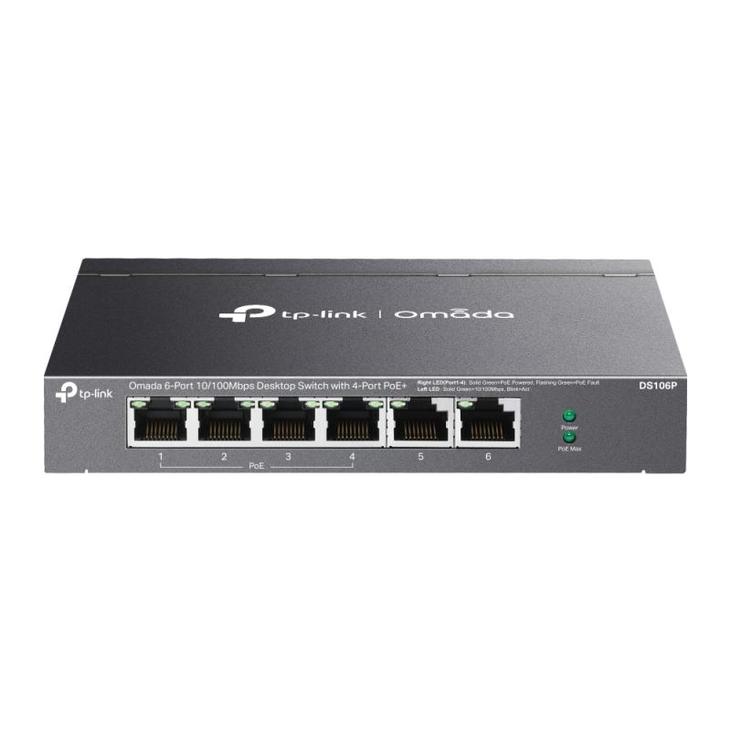 Omada 6-Port 10/100 Mbps Desktop Switch with 4-Port PoE+ PORT: 4× 10/100 Mbps PoE+ Ports, 2× 10/100 Mbps Non-PoE Ports SPEC: 802.3at/af, 67 W PoE Power, Desktop Steel Case FEATURE: Extend Mode for 250m PoE Transmitting, Priority Mode for Port1-2, Plug and Play - imagine 2