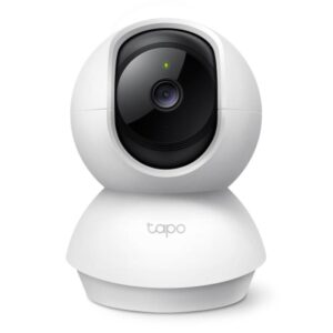 Alternative view of Pan/Tilt Home Security Wi-Fi Camera SPEC: 1080p, 2.4 GHz, Horizontal 360º FEATURE: Pan/Tilt, Smart Detection and Notifications (motion, people, baby crying), Motion Tracking, Sound and Light Alarm, Remote Control, Two-Way Audio, Voice Control (Works with Google Assistant and Alexa), Local Storage