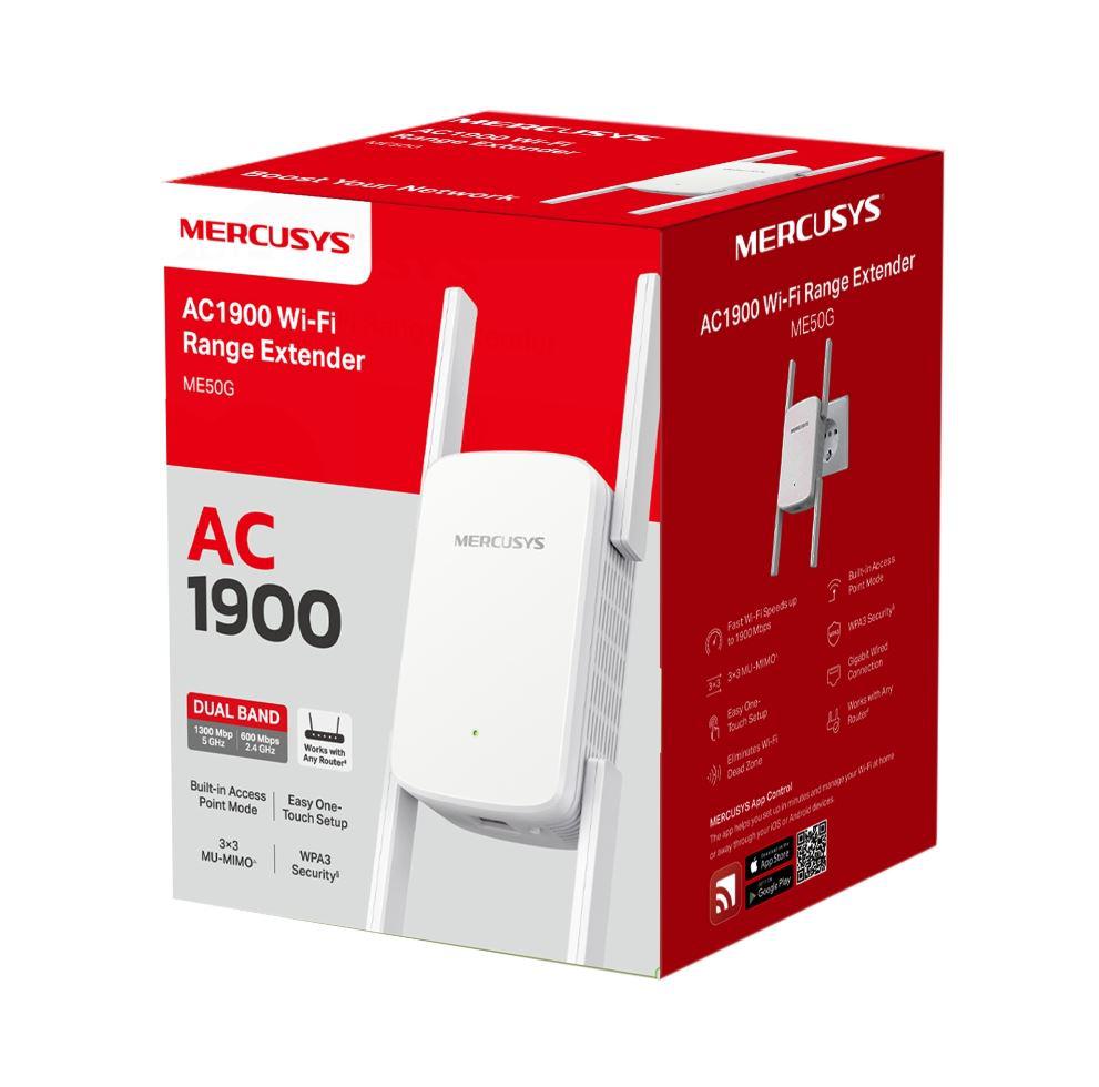 Wi-Fi Range Extender Mercusys AC1900 ME50G; Dual-Band, Standarde Wireless: IEEE 802.11a/n/ac 5 GHz, IEEE 802.11b/g/n 2.4 GHz, Viteza wireless: 600 Mbps at 2.4GHz, 1300 Mbps at 5GHz, Interfata: 1 x Gigabit Ethernet Port, 4 x Andene externe, Consum: 12W, Dimensiuni: 84.7×76.3× 112 mm. - imagine 5