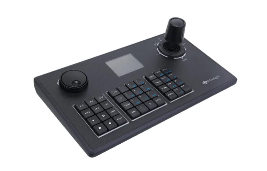 Tastatura Milesight MS-K01, Echipamente controlate: NVR si camere PTZ; Ecran: 58X44(2.8") Blue Screen; Joystick:4-axis; Interfata retea: 1*RJ45 100M/1000M; Alimentare:PoE (802.3af) / DC 12V 2A; Temrperatura de functionare:-10℃~55℃; Dimensiuni:321mmx179mmx109mm; Greutate: 1.56Kg - imagine 3