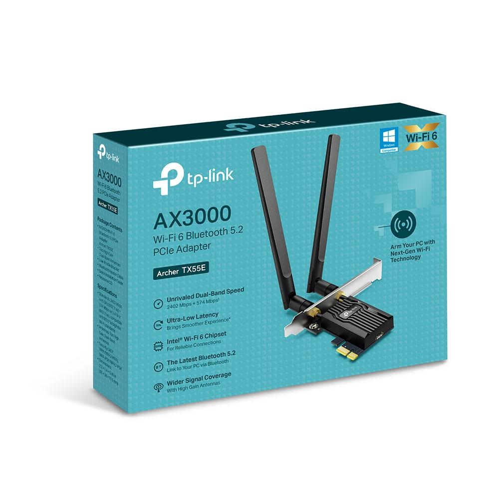 TP-Link Adaptor PCle Wi-Fi 6 AX3000 WI-FI 6 cu Bluetooth 5.2 ARCHER TX55E, 2× Antene Dual-Band High-Gain, Standarde wireless: IEEE 802.11ax/ac/n/a 5 GHz IEEE 802.11ax/n/g/b 2.4 GHz, Bluetooth 5.2/5.0/4.2/4.0, Viteza wireless: 5 GHz-Up to 2402 Mbps, 2.4Ghz-Up to 574 Mbps, - imagine 5
