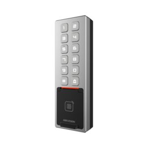 Alternative view of Cititor de proximitate cu tastatura Hikvision DS-K1T805MBFWX, M1 card, RS-485 and Wiegand (W26, W34), network interface, Wi-Fi, alimentare: 12 VDC/1 A, protectie: IP65, IK08, dimensiunii: 57.7 mm × 177 mm × 34.6 mm.