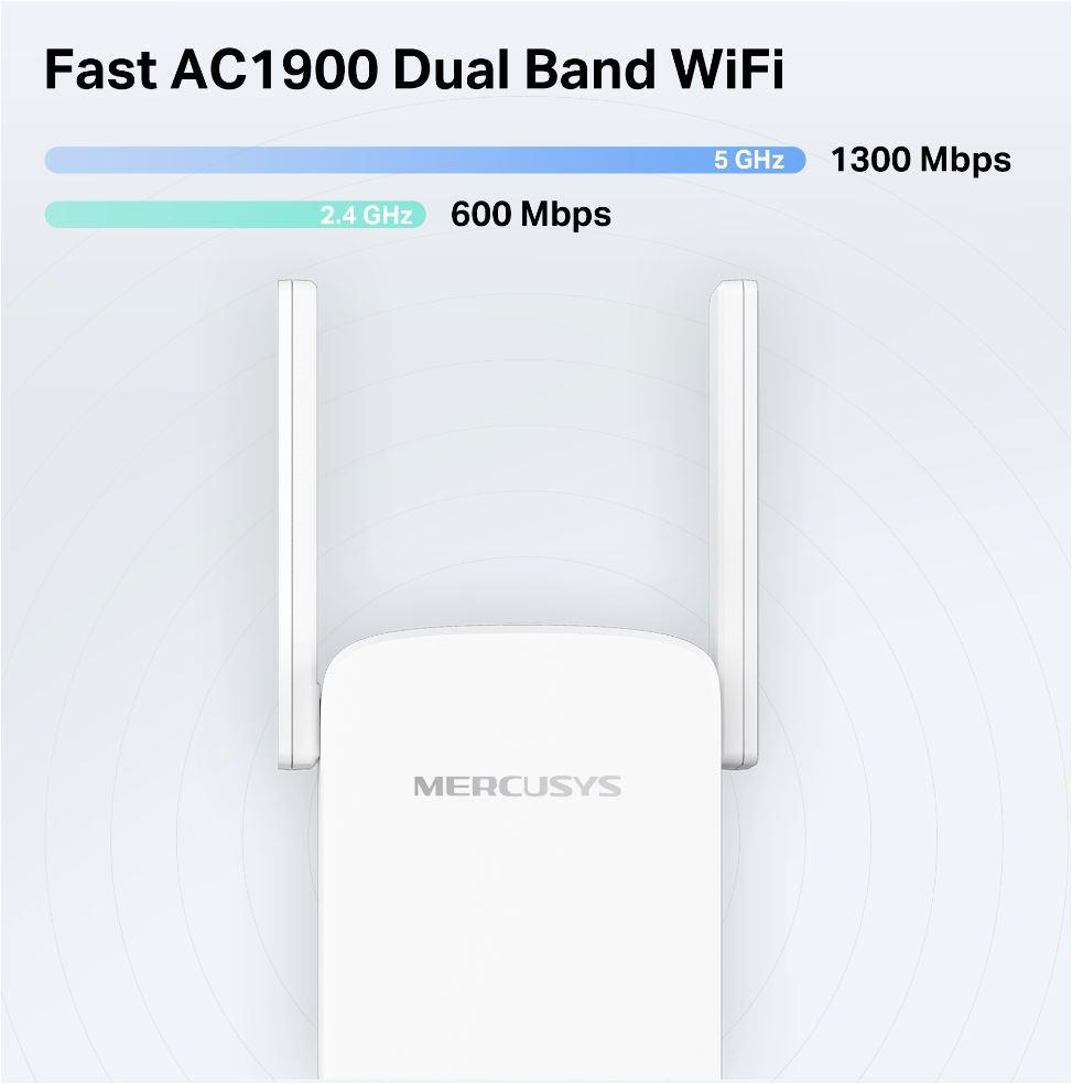 Wi-Fi Range Extender Mercusys AC1900 ME50G; Dual-Band, Standarde Wireless: IEEE 802.11a/n/ac 5 GHz, IEEE 802.11b/g/n 2.4 GHz, Viteza wireless: 600 Mbps at 2.4GHz, 1300 Mbps at 5GHz, Interfata: 1 x Gigabit Ethernet Port, 4 x Andene externe, Consum: 12W, Dimensiuni: 84.7×76.3× 112 mm. - imagine 6
