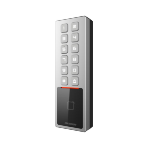 Alternative view of Cititor de proximitate cu tastatura Hikvision DS-K1T805MBWX, M1 card, RS-485 and Wiegand (W26, W34), network interface, Wi-Fi, alimentare: 12 VDC/1 A, protectie: IP65, IK08, dimensiunii: 57.7 mm × 177 mm × 34.6 mm.