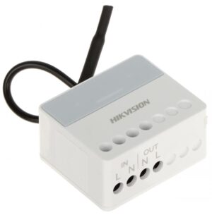 Alternative view of Modul releu AX PRO Hikvision DS-PM1-O1H-WE, 1 x output NO/NC (AC 100~240 V, Max 13A), comunicare 868 MHz two-way wireless, criptare AES-128, distanta de comunicare RF: 1600m, in camp deschis, 1x buton invatare( pentru inregistrare), 3 x Led stare:  Register/Signal (Green/Red), Power (Green), Relay