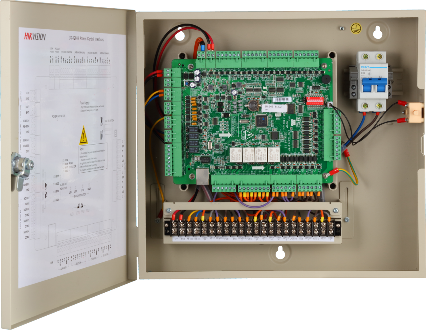 Centrala control acces Hikvision 4 usi ( 4 x cititoare Wiegand sau 8 x cititoare RS485), DS-K2604T; Compatibilitate cititoare: 4 x Wiegand sau 8 x RS485; Capacitate de stocare: 100,000 cartele si 300,000 evenimente; Intrari: 4 alarm input, Door Magnetic x4, Door Switch x4, Case Input x8 - imagine 4