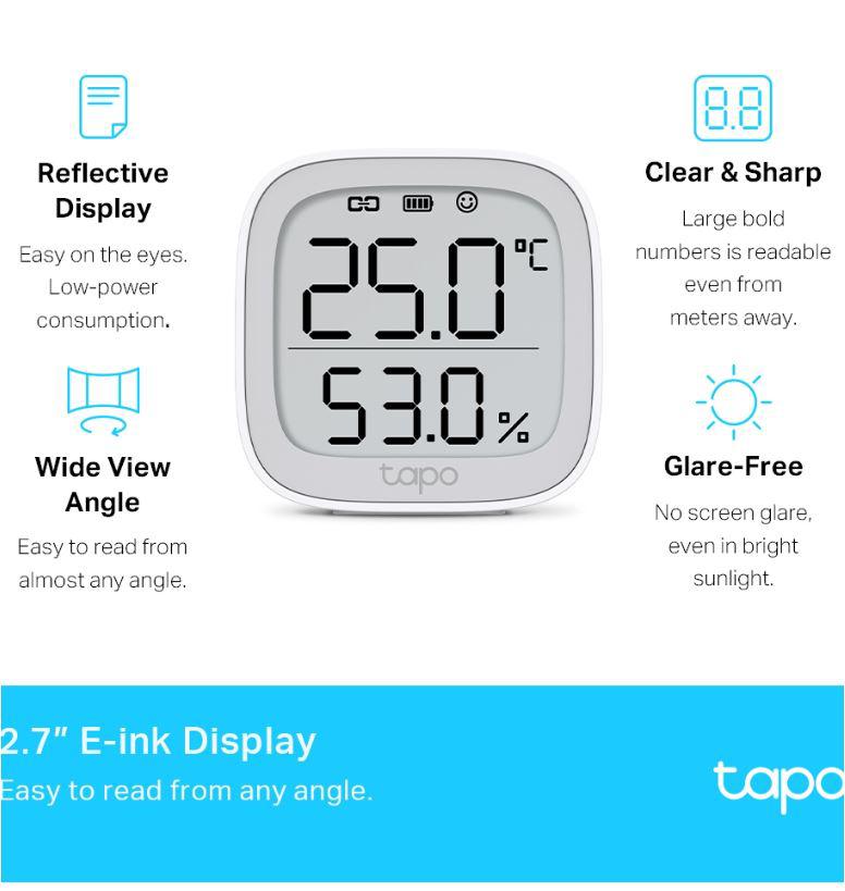 TP-LINK TAPO T315, Monitor smart de temperature si umiditate (necesită Hub Tapo), Wireless: 868 / 922 MHz, Acuratete temperature: ±0.3°C, Acuratete umiditate: ±3%RH, Dimensiuni: 62 × 62 × 24.5 mm, Alimentare: 2 × AAA/LR03 battery - imagine 6