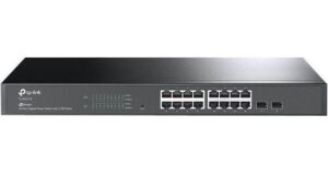 Alternative view of "JetStream™ 16-Port Gigabit Smart Switch with 2 Gigabit SFP Slots PORT: 16× Gigabit RJ45 Ports, 2× Gigabit SFP Slots SPEC: 1U 19-inch Rack-mountable Steel Case FEATURE: Integration with JetStream™ SDN Controller, Static Routing, 802.1Q VLAN, STP/RSTP/MSTP, IGMP Snooping, 802.1p/DSCP QoS, ACL