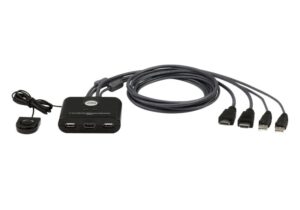 Switch KVM ATEN CS22HF. Tastatură de tip port: USB, Mouse tip de port: USB, Video Type portul: HDMI. Tip HD: Full HD, Rezoluţia maximă: 1920 x 1200 Pixel, Lungime de bandă video: 60 Hz. Culoarea produsului: Negru, Material carcasă: Din material plastic, Lungime cablu: 1,2 m. Tensiunea de intrare: 5