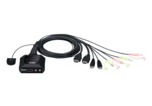 Switch KVM ATEN CS22H. Tastatură de tip port: USB, Mouse tip de port: USB, Video Type portul: HDMI. Tip HD: 4K Ultra HD, Rezoluţia maximă: 4096 x 2160 Pixel, Lungime de bandă video: 60 Hz. Culoarea produsului: Negru, Material carcasă: Din material plastic, Lungime cablu: 1,2 m. Sursă de alimentare