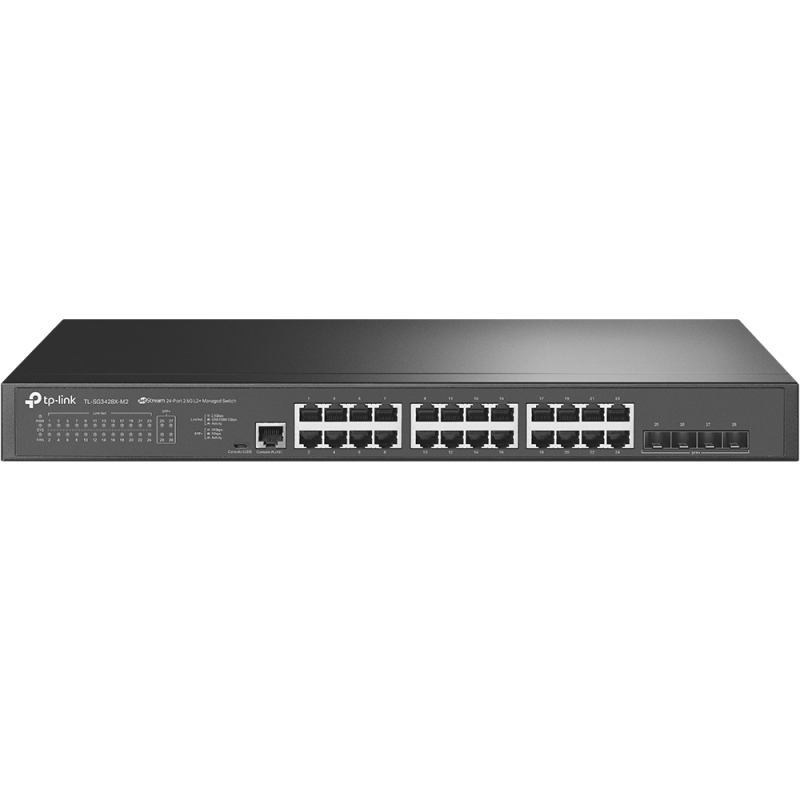 "JetStream™ 24-Port 2.5GBASE-T L2+ Managed Switch with 4 10GE SFP+ Slots PORT: 24× 2.5G RJ45 Ports, 4× 10G SFP+ Slots, RJ45/Micro-USB Console Port SPEC: 1U 19-inch Rack-mountable Steel Case FEATURE: Integration with JetStream™ SDN Controller, Static Routing, OAM, DDM, 802.1Q VLAN, QinQ - imagine 4