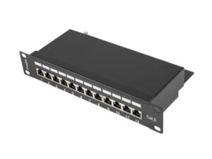 Patch panel 12 porturi 1U 10" Cat.6 FTP cu organizator cabluri, ecranat, negru