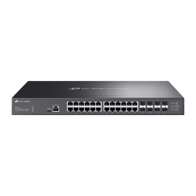 Omada 24-Port 10GBASE-T L2+ Managed Switch with 8 10GE SFP+ Slots PORT: 24× 10G RJ45 Ports, 8× 10G SFP+ Slots, RJ45/USB Type C Console Port SPEC: 1U 19-inch Rack-mountable Steel Case FEATURE: Integration with Omada SDN Controller, Static Routing, DHCP Server, OAM, DDM, 802.1Q VLAN, QinQ - imagine 4