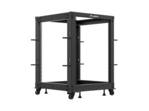 Rack deschis 19" 15U, 600x600–1100 reglabil, negru