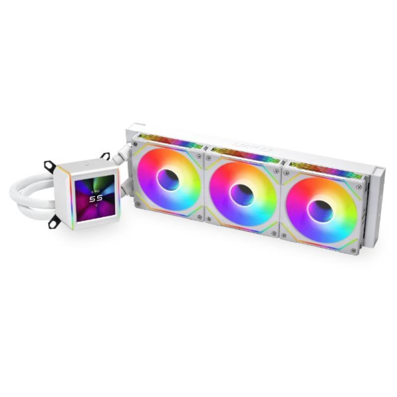 Cooler Procesor LIAN LI GALAHAD II LCD SL-INF 360 ALB, marime radiator 360mm, 3 ventilatoare ARGB, Viteza ventilatoare 2450 RPM +/- 10%, Viteza pompa: 3200 +/- 10%, Suport AMD: AM4, AM5 suport INTEL: LGA 1700/1200/115X/1851, Airflow: 79.9 CFM, Nivel de zgomot pompa: 30dBA, Nivel de zgomot