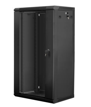 Dulap rack 19" perete 22U / 600x450 (flat pack) cu ușă din sticlă, negru  V2