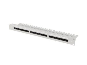 Patch panel 24 porturi 1U 19" Cat.6A UTP cu organizator cabluri, gri